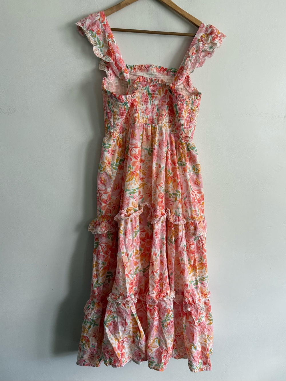 Haute Hippie Floral Pink Tiered Sundress with Smocked Bodice - Picture 6 of 8